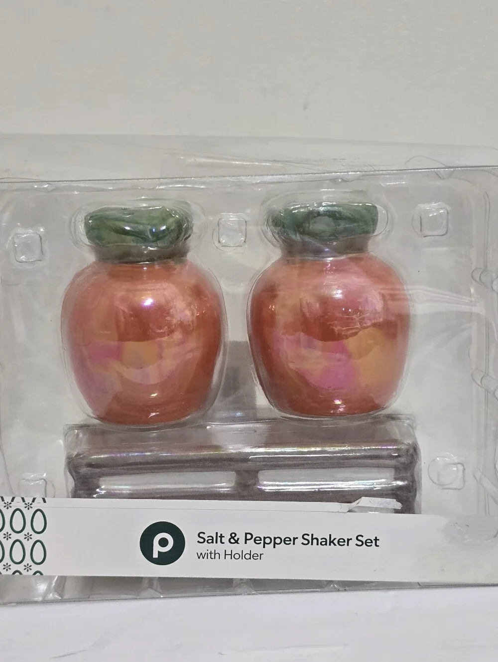 y2k PUBLIX Ceramic Salt Pepper Carrots Shaker w/Holder  Iridescent Orange Easter